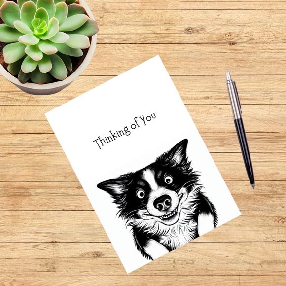 Whimsical Border Collie Blank Notecards with Peel and Stick Envelopes - Picture 2 of 11